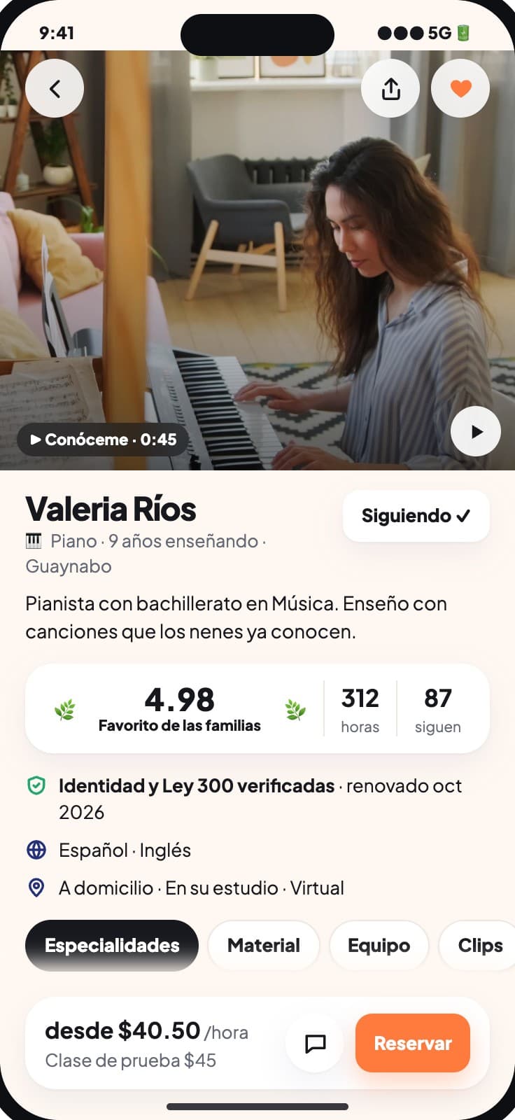 Perfil verificado de una instructora