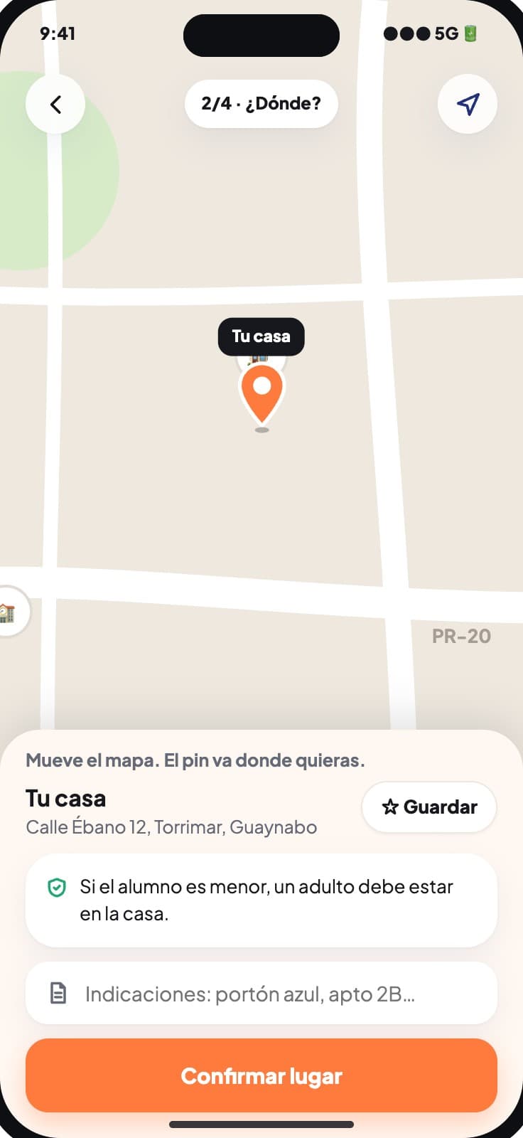 Pedir clase con el pin en el mapa
