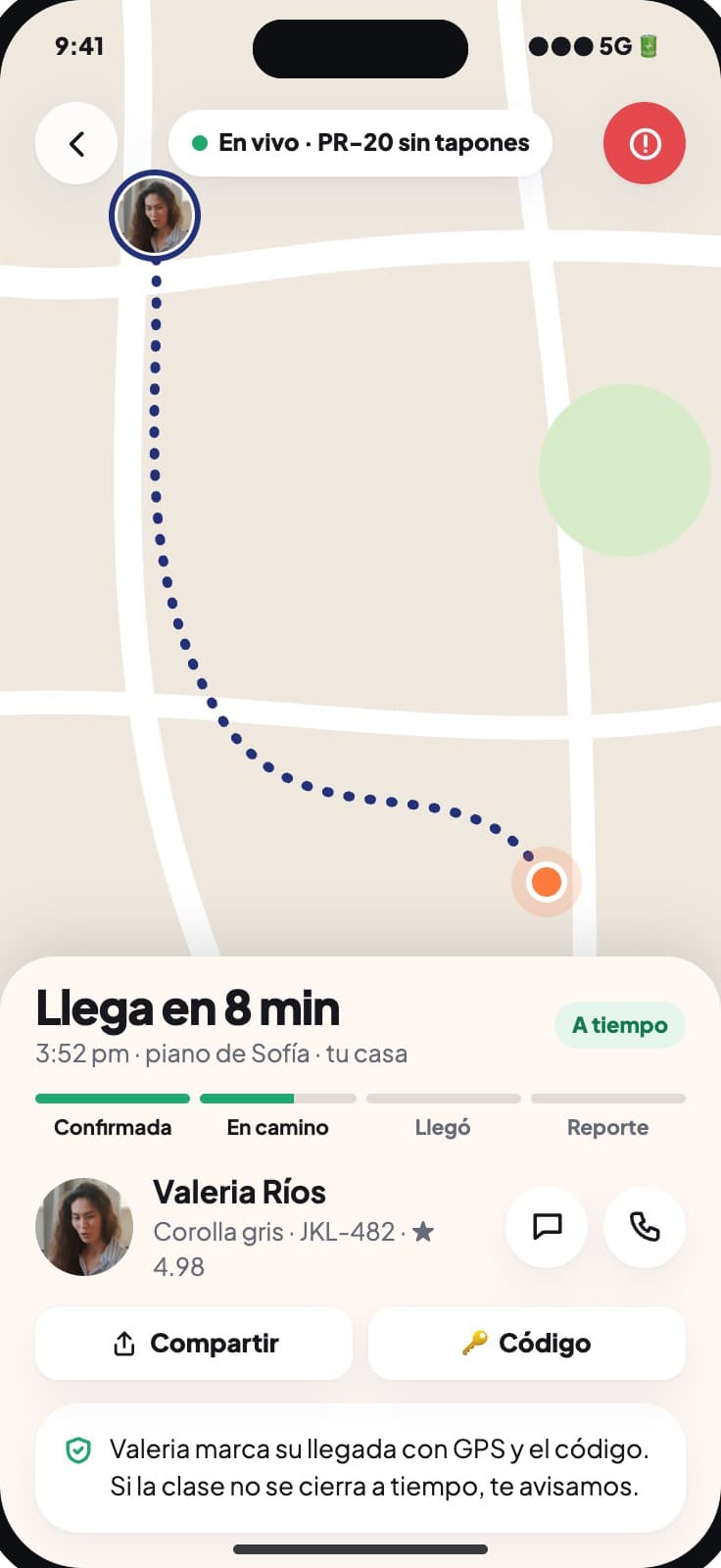 Instructora en camino, en vivo